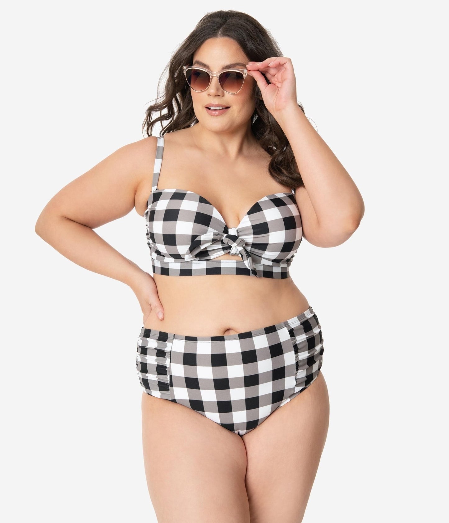 Plus Size Retro Style Black & White Gingham Swim Bottom - Unique Vintage - Womens, SWIM, BOTTOM