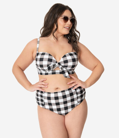 Plus Size Retro Style Black & White Gingham Swim Bottom - Unique Vintage - Womens, SWIM, BOTTOM