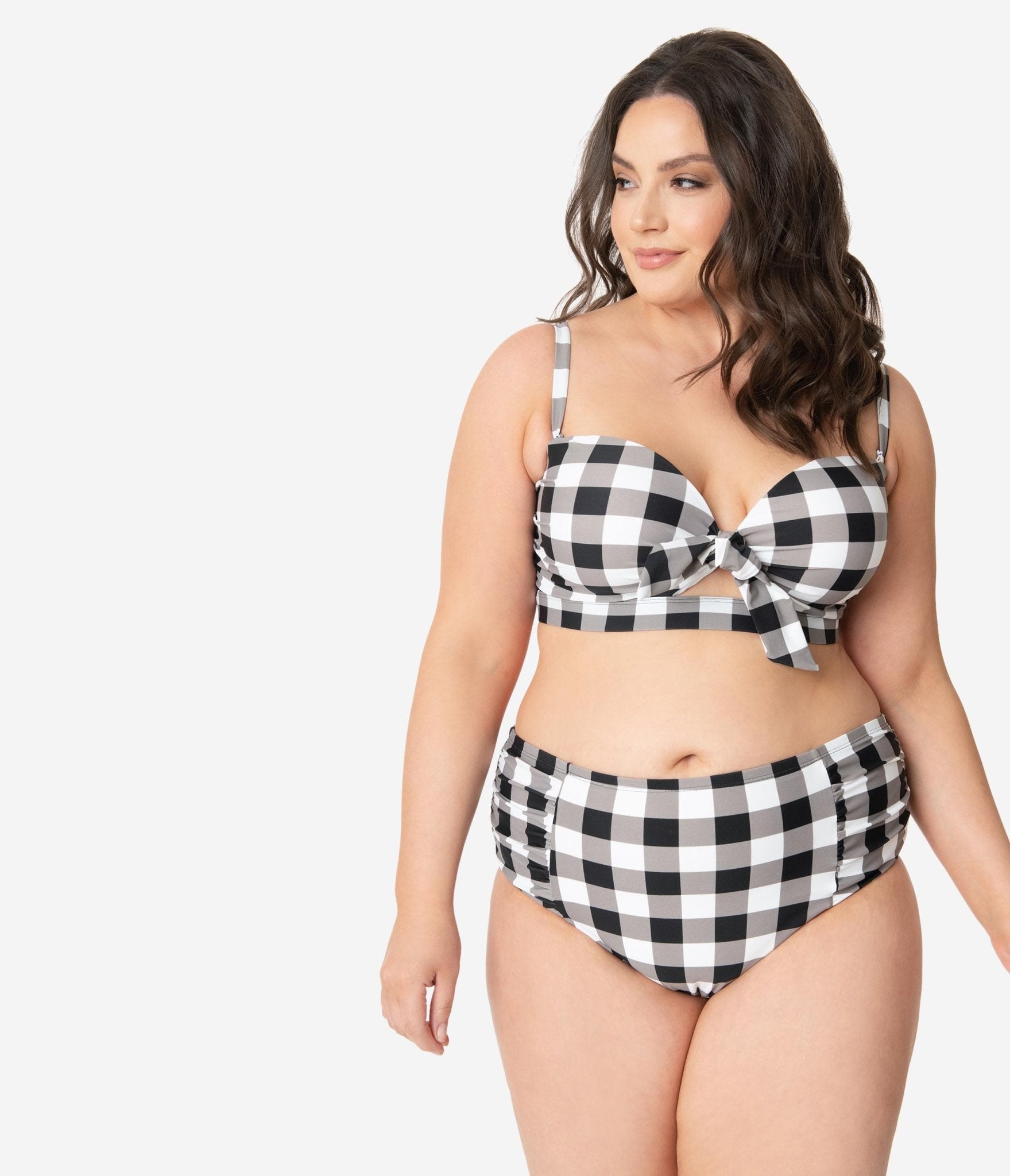 Plus Size Retro Style Black & White Gingham Swim Bottom - Unique Vintage - Womens, SWIM, BOTTOM