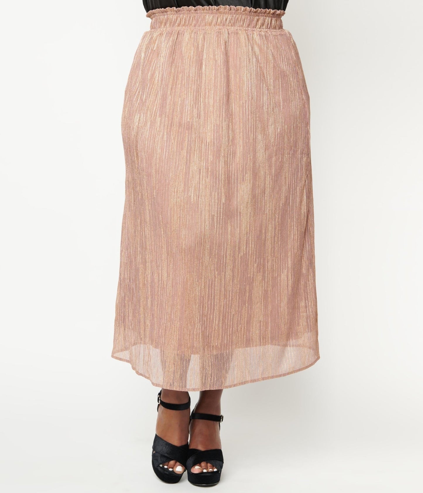 Plus Size Rose Gold Midi Skirt - Unique Vintage - Womens, BOTTOMS, SKIRTS
