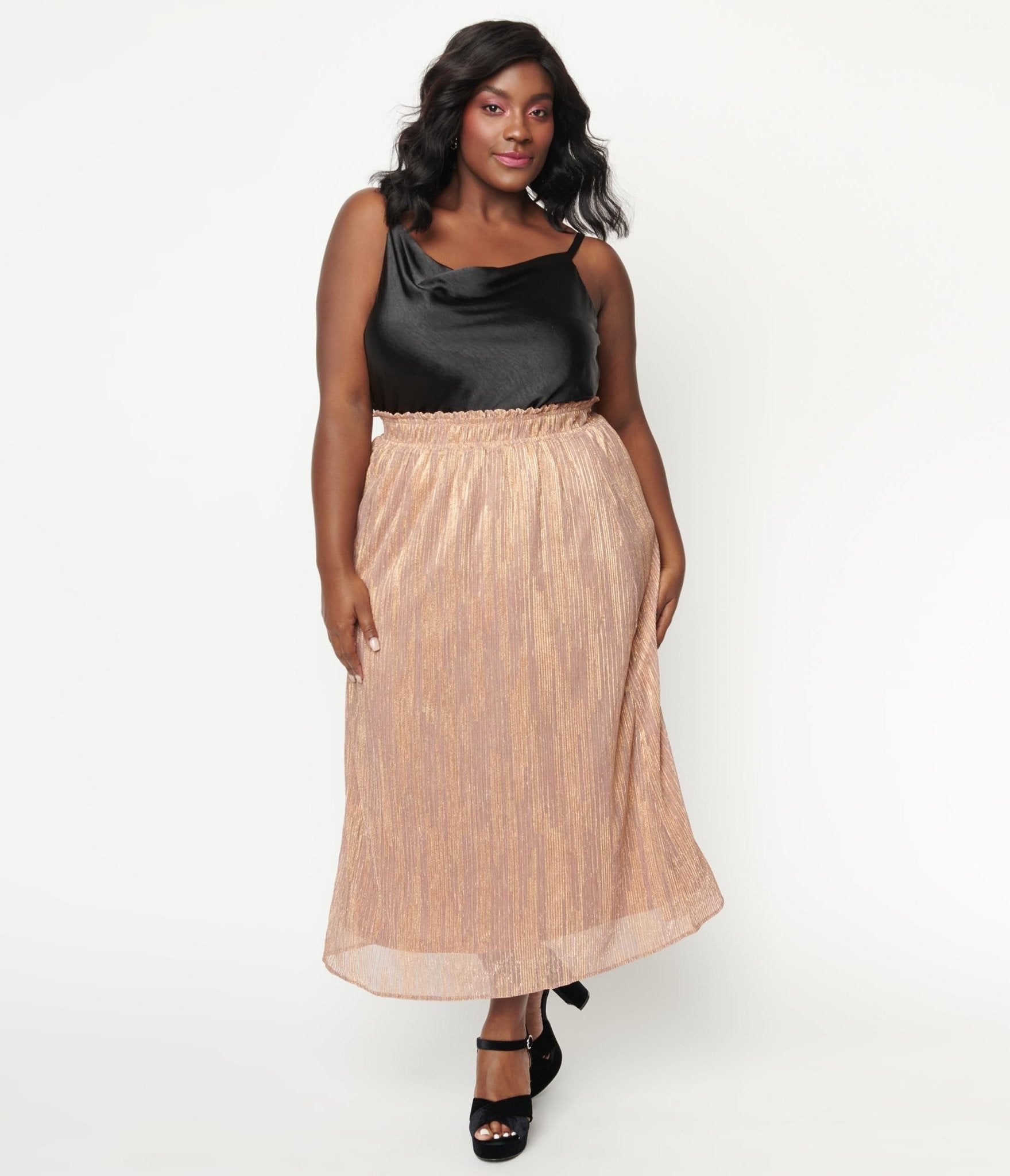 Plus Size 1940s Rose Gold Midi Skirt – Unique Vintage
