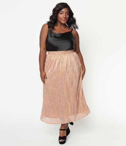 Plus Size Rose Gold Midi Skirt - Unique Vintage - Womens, BOTTOMS, SKIRTS