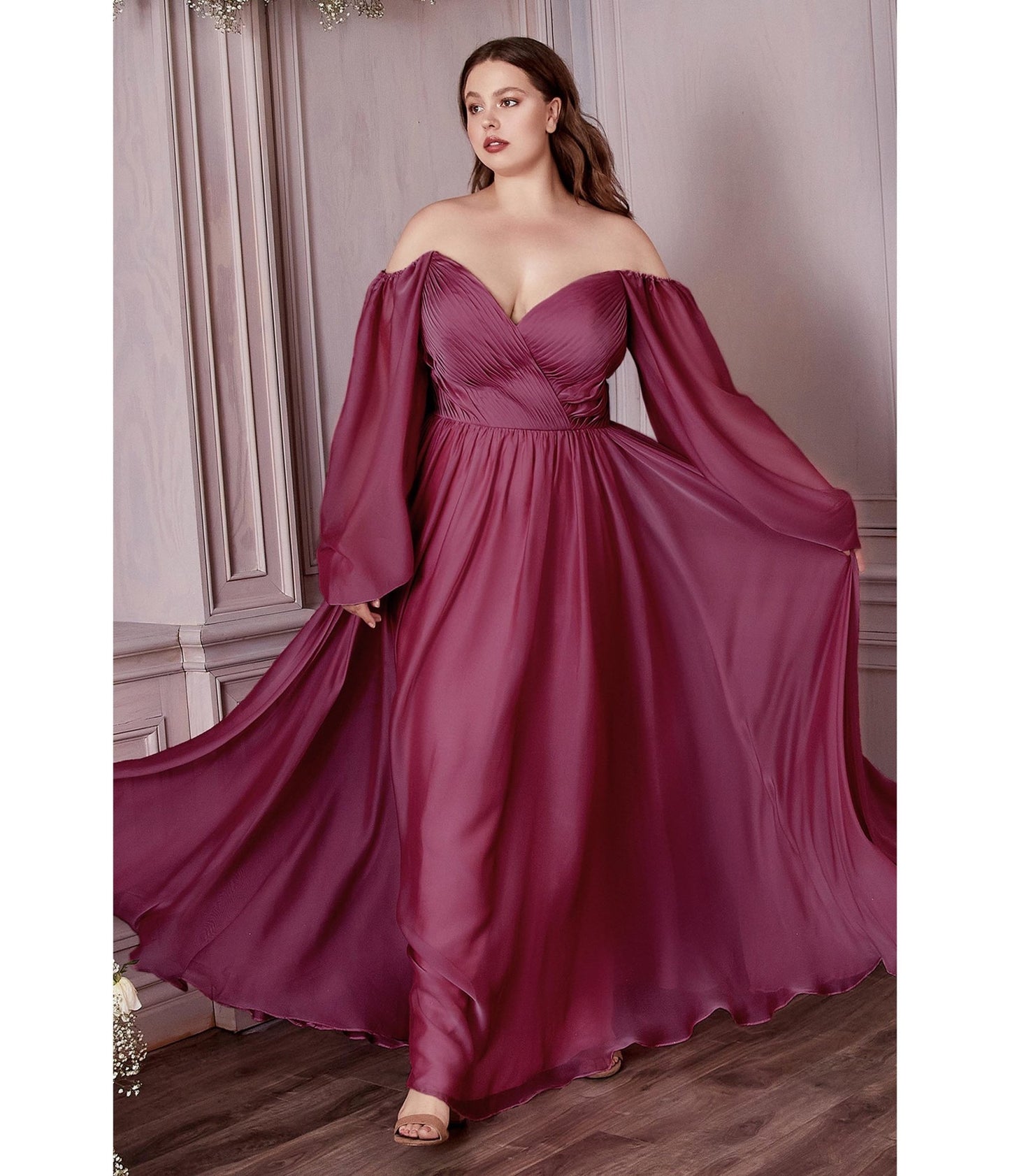 Plus Size Rouge Chiffon Sweetheart Bridesmaid Goddess Gown - Unique Vintage - Womens, DRESSES, PROM AND SPECIAL OCCASION