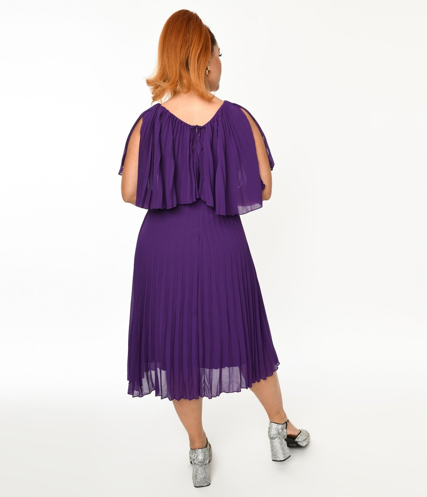 Plus Size Royal Purple Pleated Midi Dress - Unique Vintage - Womens, DRESSES, MIDI