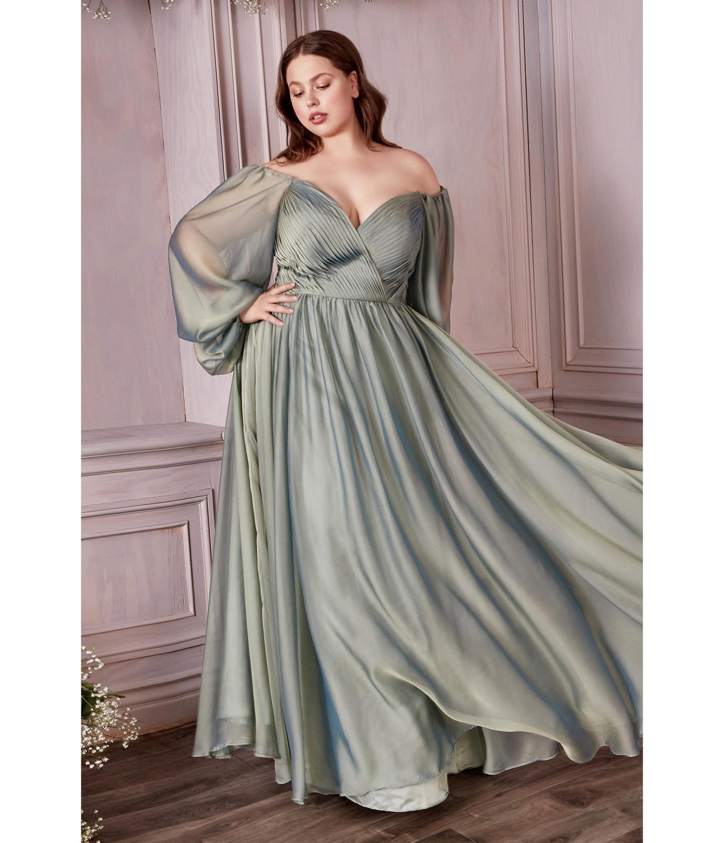 Plus Size Sage Chiffon Sweetheart Bridesmaid Goddess Gown - Unique Vintage - Womens, DRESSES, PROM AND SPECIAL OCCASION