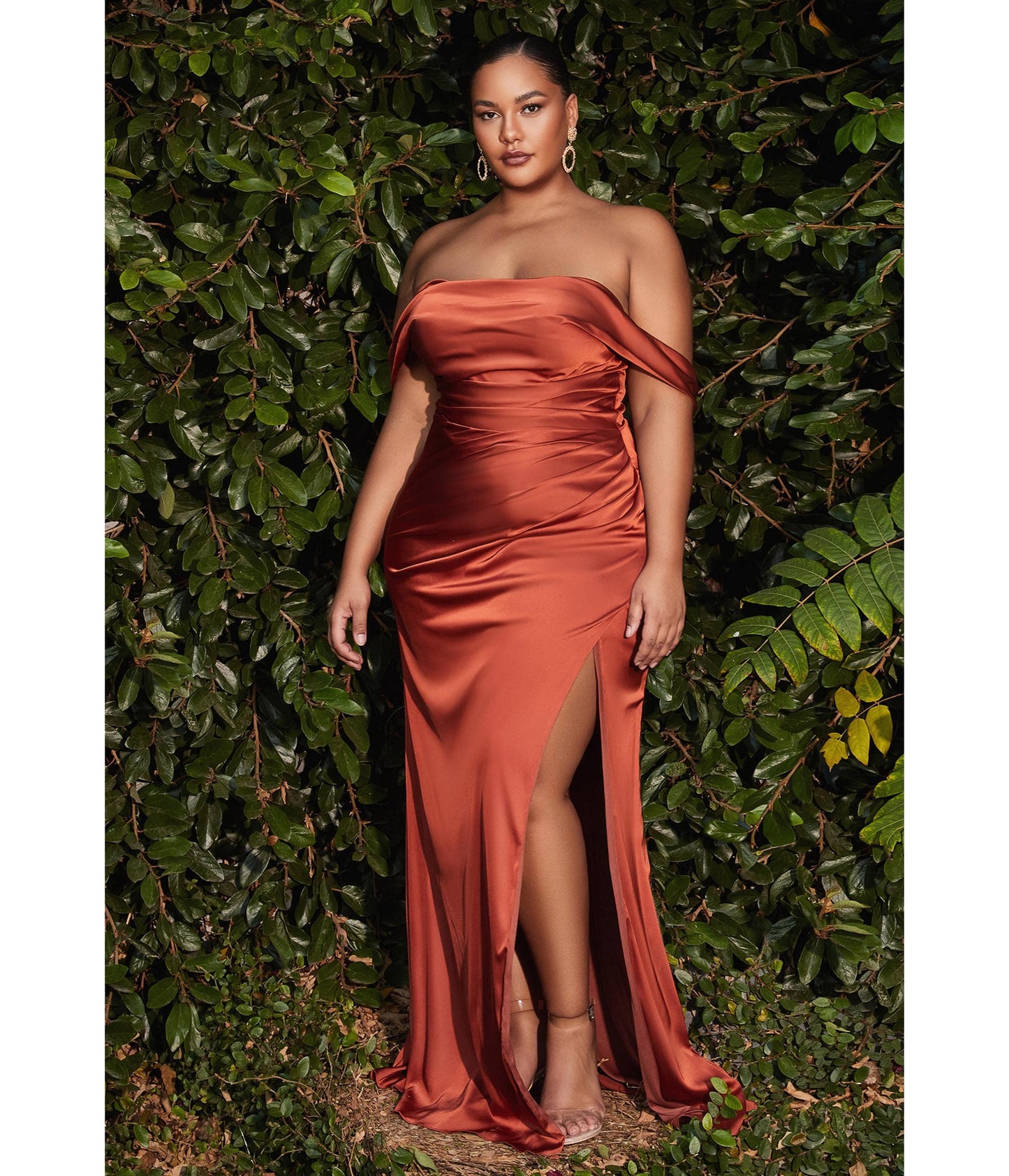 Plus Size Sienna Satin Draped Off The Shoulder Bridesmaid Dress - Unique Vintage - Womens, DRESSES, PROM AND SPECIAL OCCASION