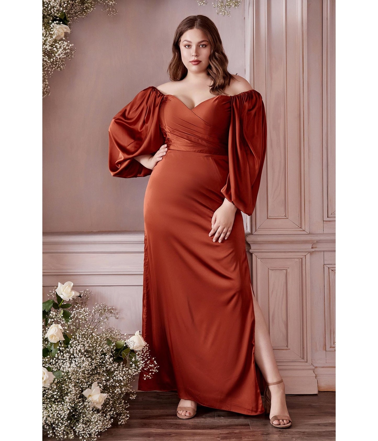 Plus Size Sienna Satin Long Sleeve Bridesmaid Dress - Unique Vintage - Womens, DRESSES, PROM AND SPECIAL OCCASION