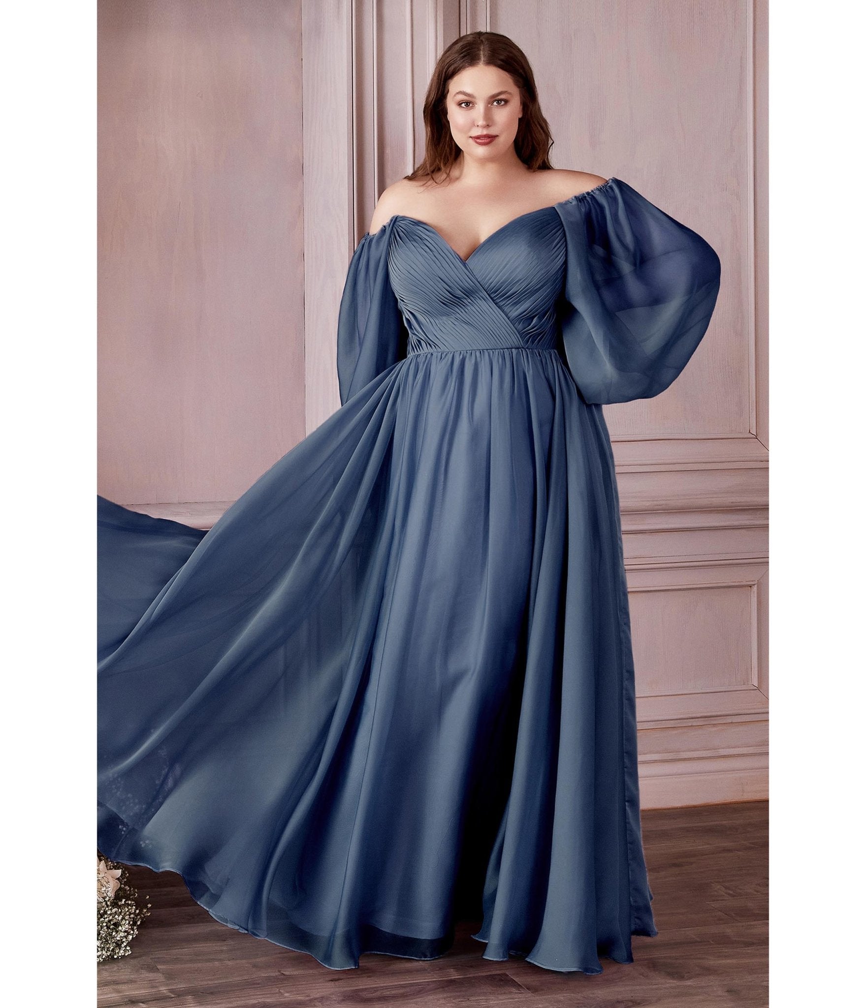Plus Size Smoky Blue Chiffon Sweetheart Bridesmaid Goddess Gown - Unique Vintage - Womens, DRESSES, PROM AND SPECIAL OCCASION