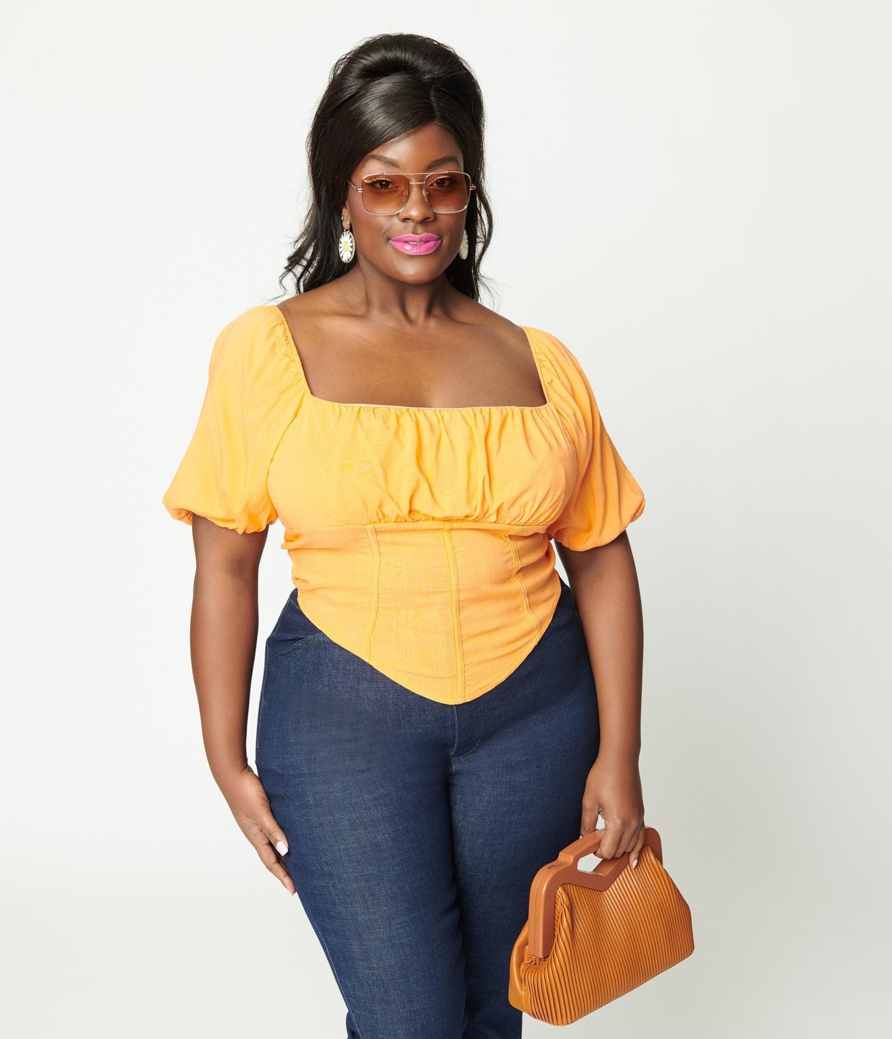 Puff sleeve plus size tops on sale
