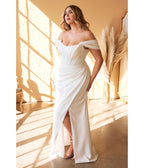 Plus Size White Off The Shoulder Corset Satin Bridal Gown - Unique Vintage - Womens, DRESSES, PROM AND SPECIAL OCCASION