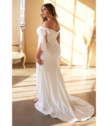 Plus Size White Off The Shoulder Trumpet Bridal Gown - Unique Vintage - Womens, DRESSES, PROM AND SPECIAL OCCASION