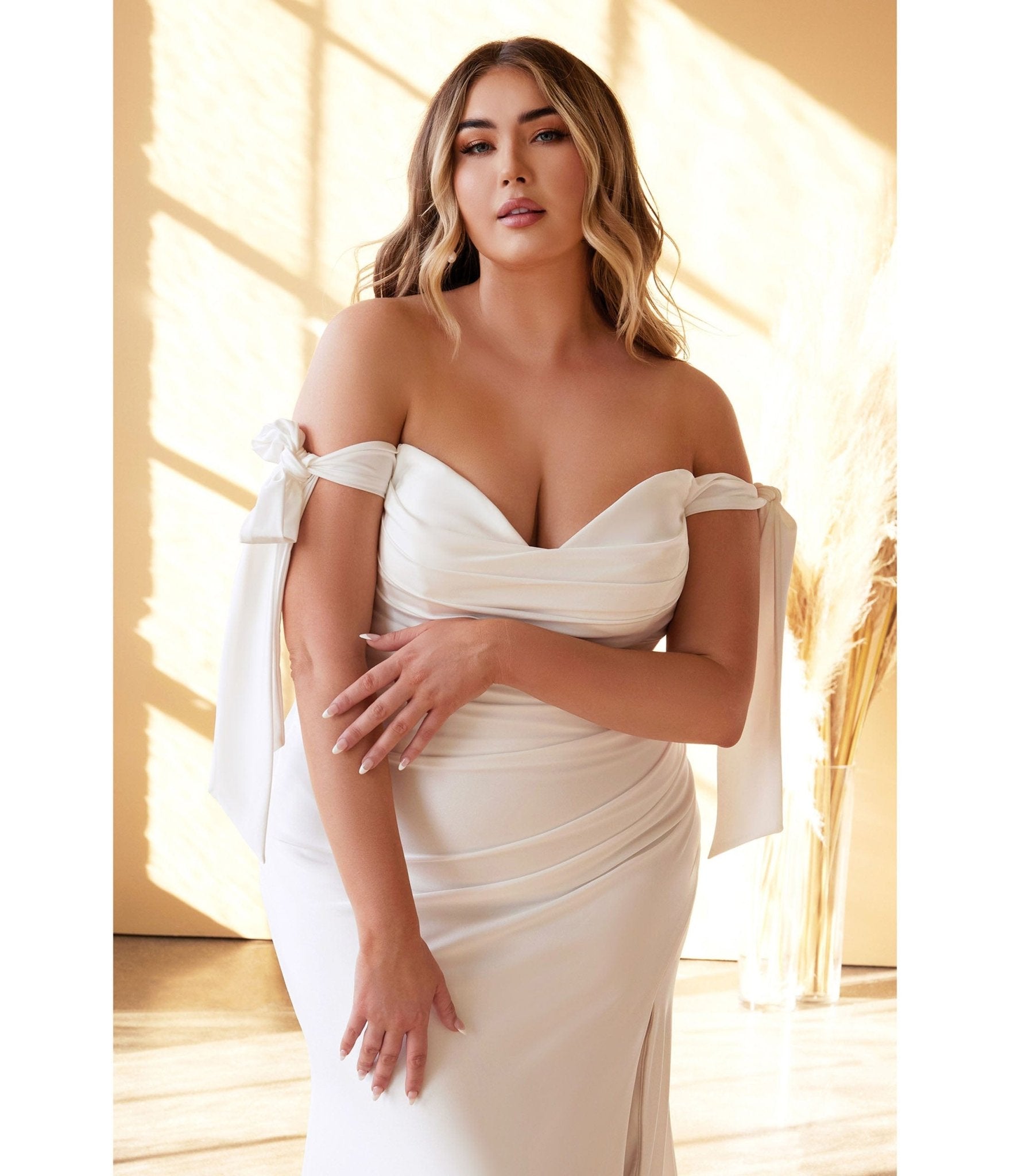 Plus Size White Off The Shoulder Trumpet Bridal Gown - Unique Vintage - Womens, DRESSES, PROM AND SPECIAL OCCASION