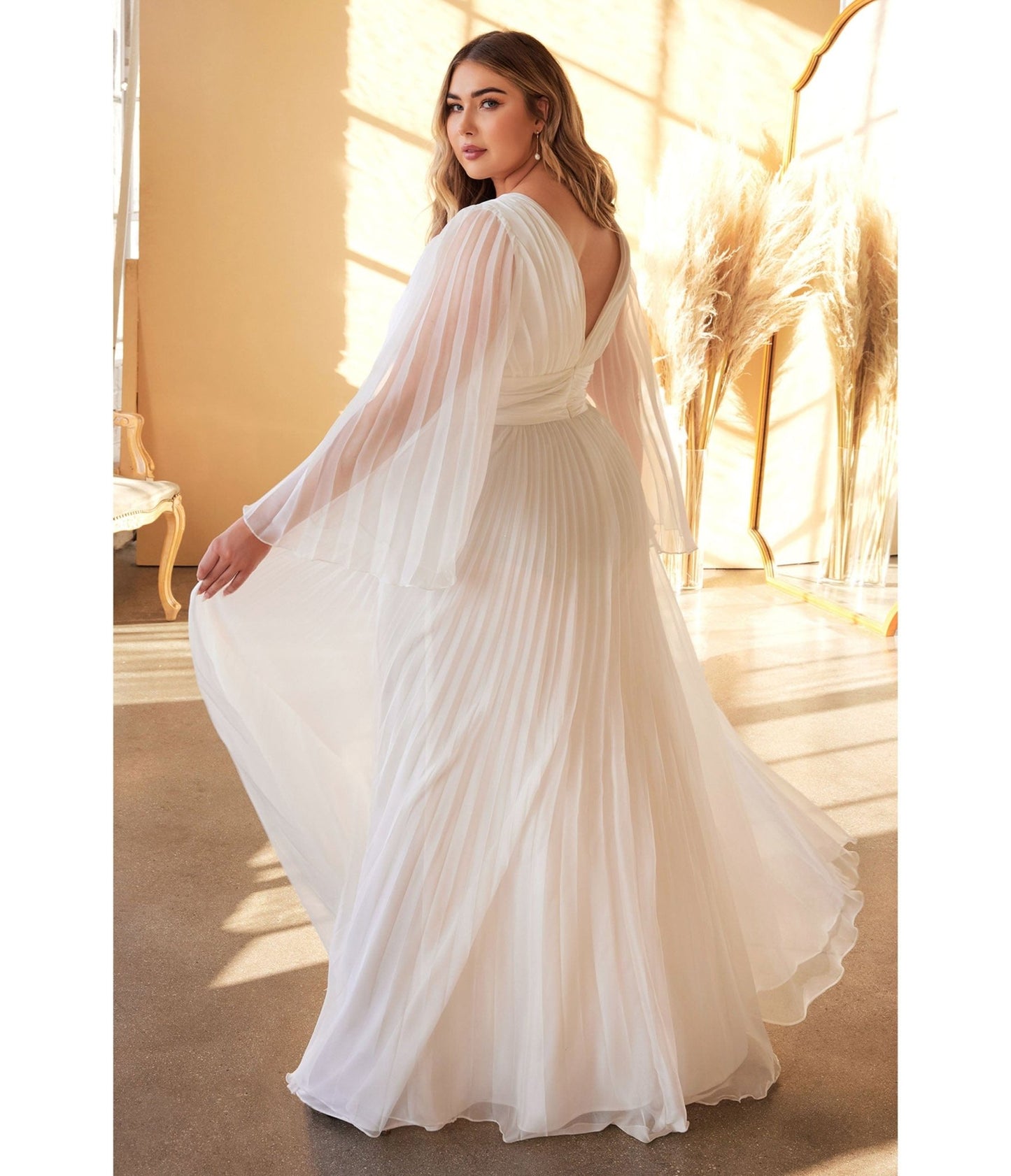 Plus Size White Pleated Bridal Dress - Unique Vintage - Womens, DRESSES, BRIDAL