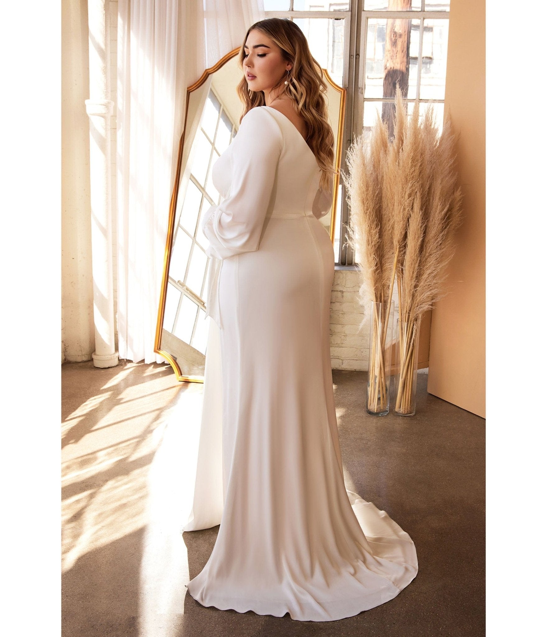 Plus Size White Portrait Satin Bridal Gown - Unique Vintage - Womens, DRESSES, PROM AND SPECIAL OCCASION