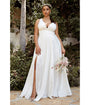 Cinderella Divine  Plus Size White Satin A Line Bridal Gown