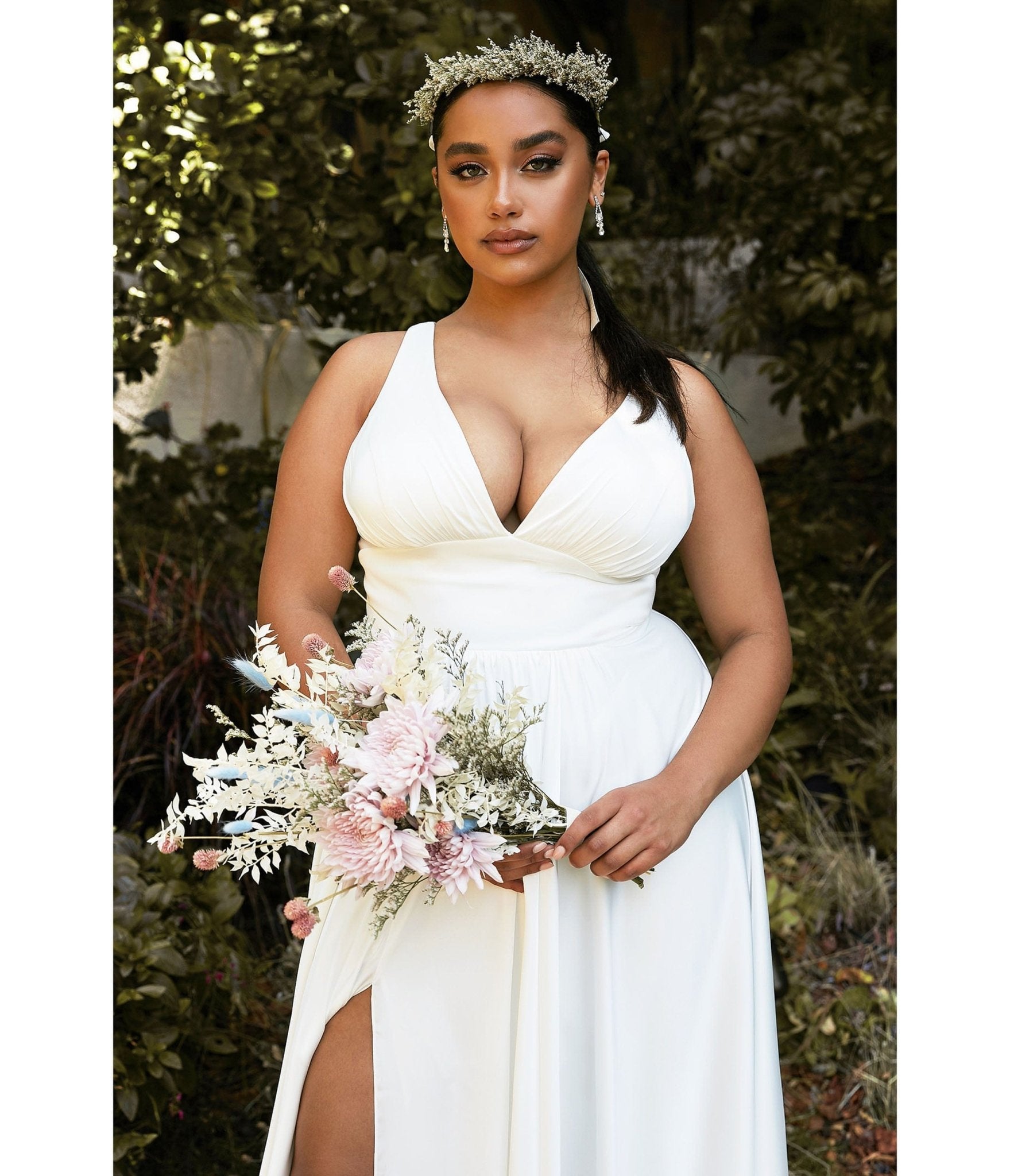 Plus Size White Satin A Line Bridal Gown - Unique Vintage - Womens, DRESSES, PROM AND SPECIAL OCCASION