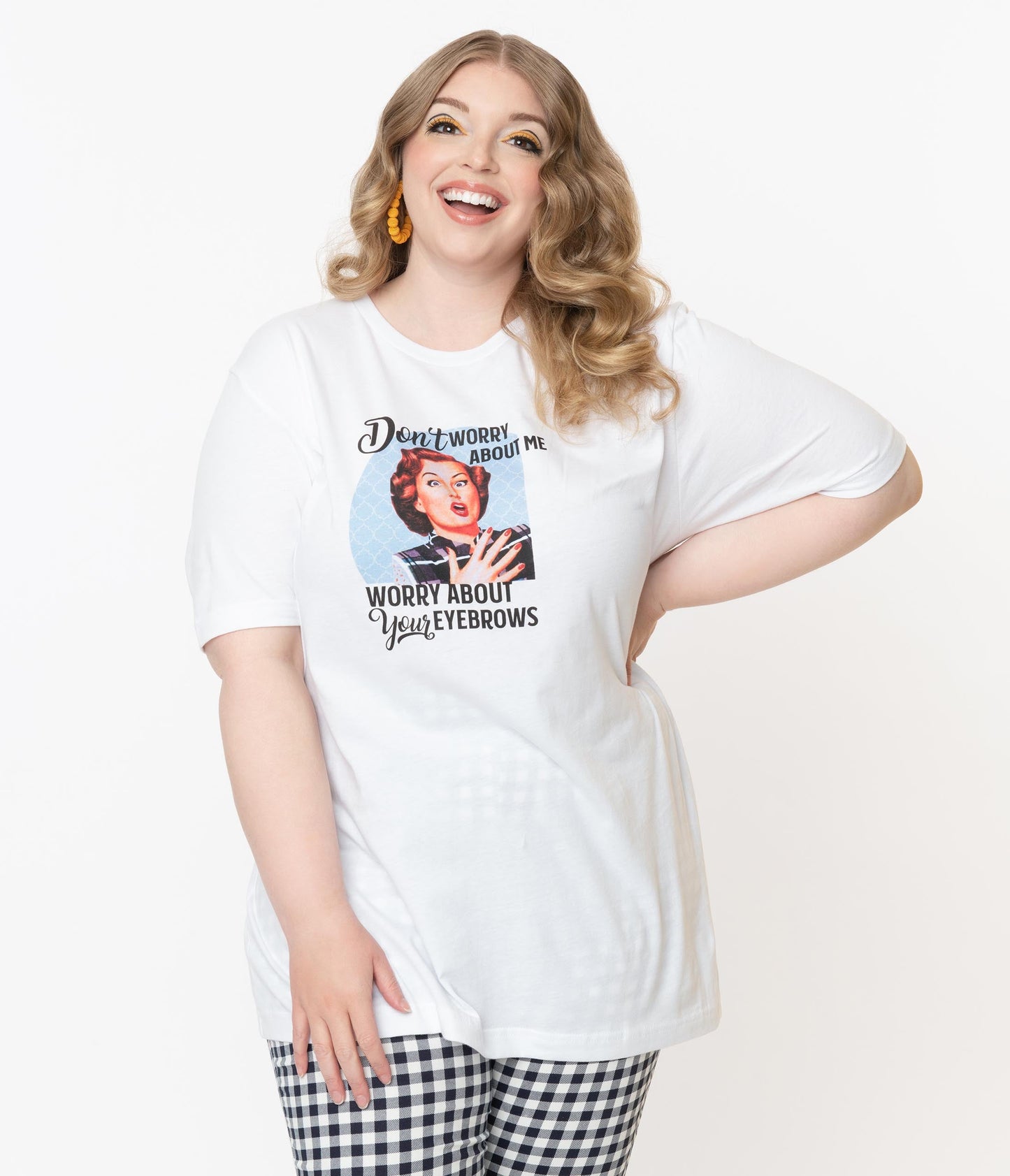 Plus Size White Worry About Your Eyebrows Unisex Graphic Tee - Unique Vintage - Womens, GRAPHIC TEES, TEES