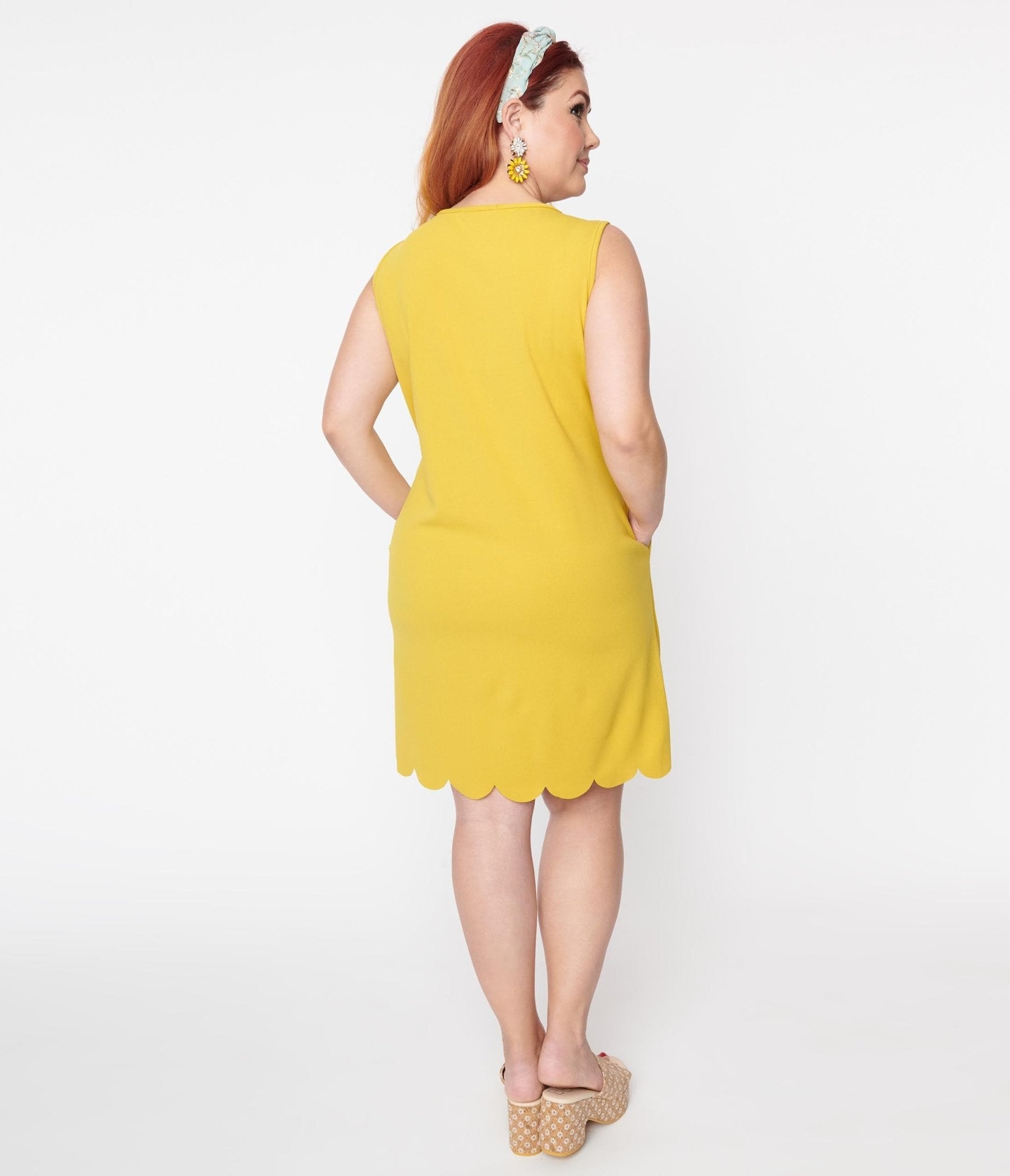 Plus Size Yellow Scallop Shift Dress - Unique Vintage - Womens, DRESSES, SHIFTS