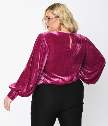 Purple Velvet Long Sleeve Top - Unique Vintage - Womens, TOPS, WOVEN TOPS