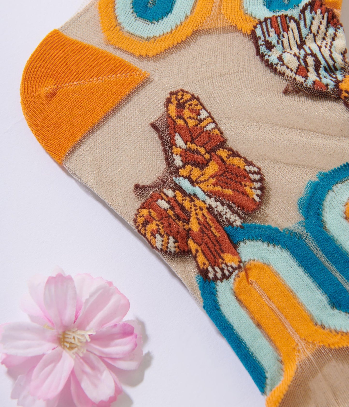 Rainbow Butterfly Sheer Crew Socks - Unique Vintage - Womens, ACCESSORIES, HOSIERY