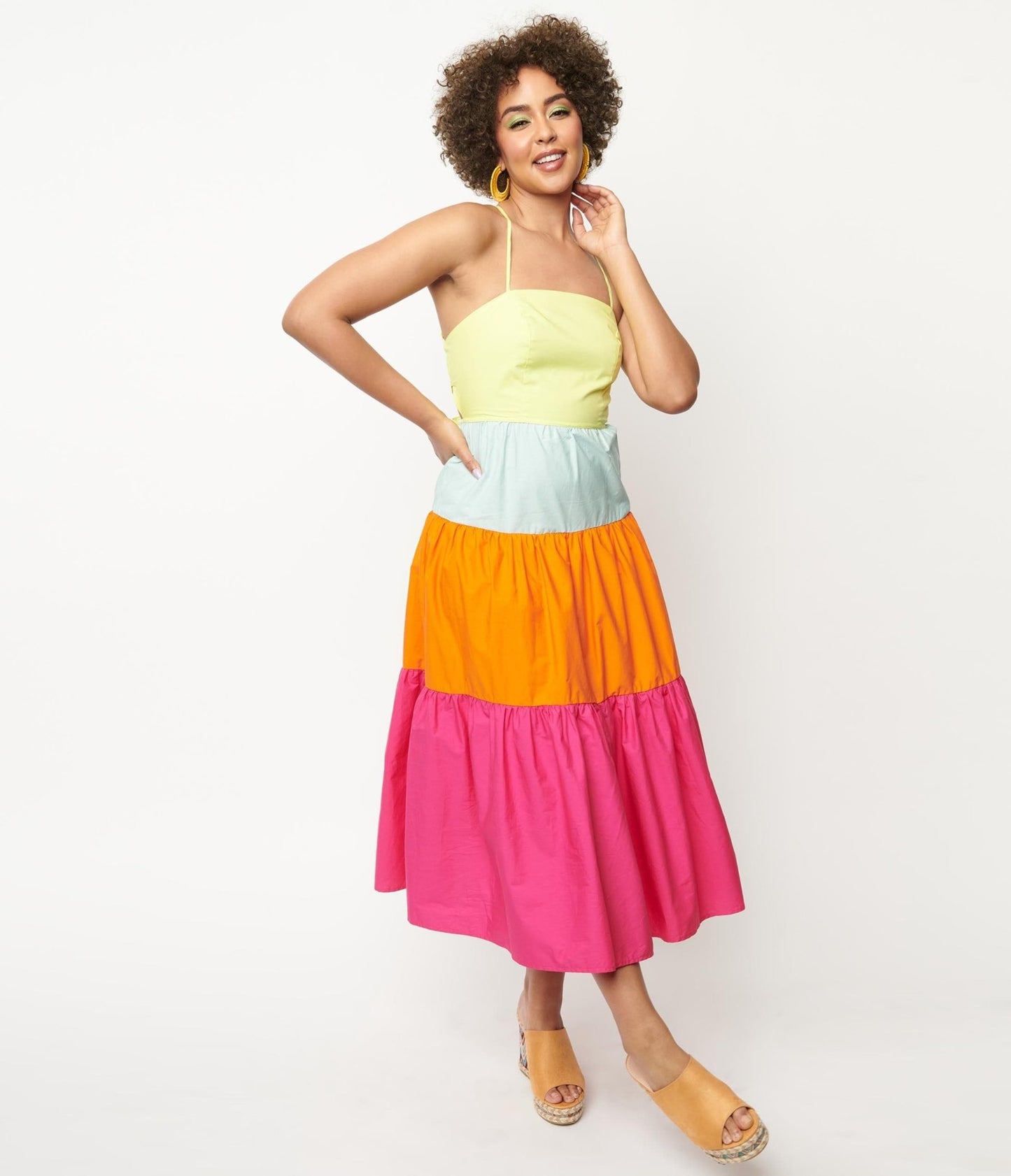 Rainbow Color Block Tiered Midi Dress - Unique Vintage - Womens, DRESSES, MIDI