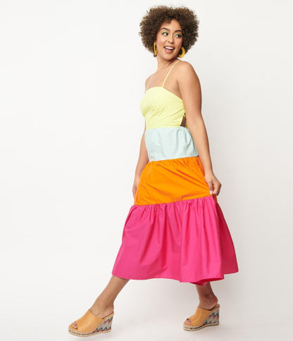 Rainbow Color Block Tiered Midi Dress - Unique Vintage - Womens, DRESSES, MIDI