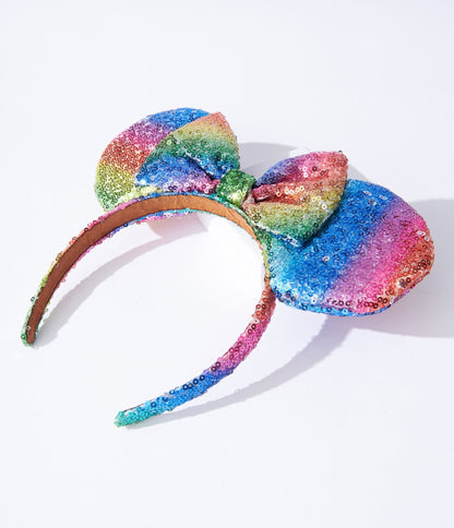 Rainbow Sequin Mouse Headband - Unique Vintage - Womens, ACCESSORIES, HAIR