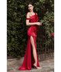 Cinderella Divine  Red Asymmetrical Shoulder Satin Bridesmaid Dress