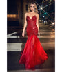 Cinderella Divine  Red Beaded Sequin Strapless Mermaid Prom Dress
