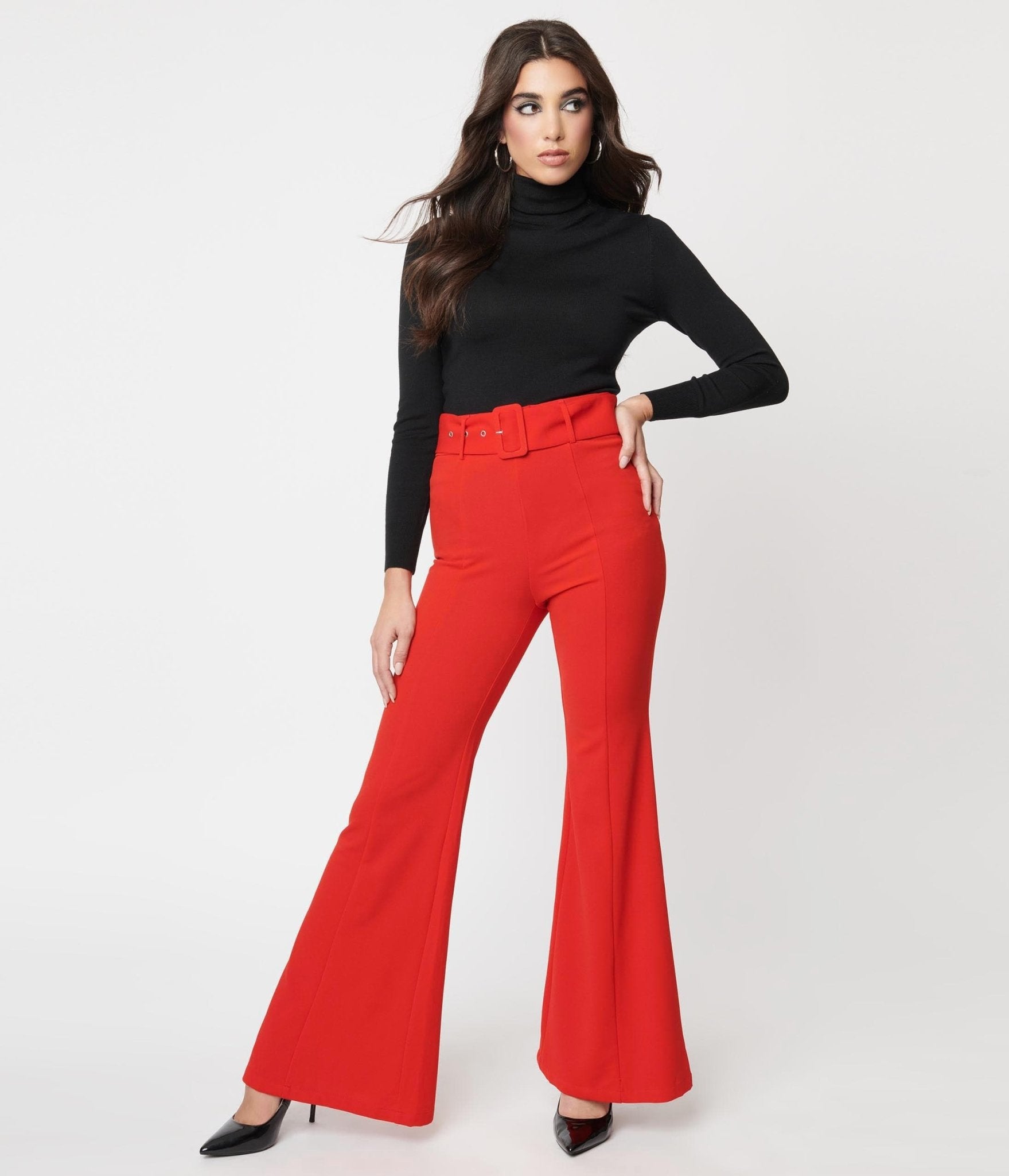 Retro 60s Flare Bell Bottom High Waist Red and Black Leopard Cotton Print  Pants