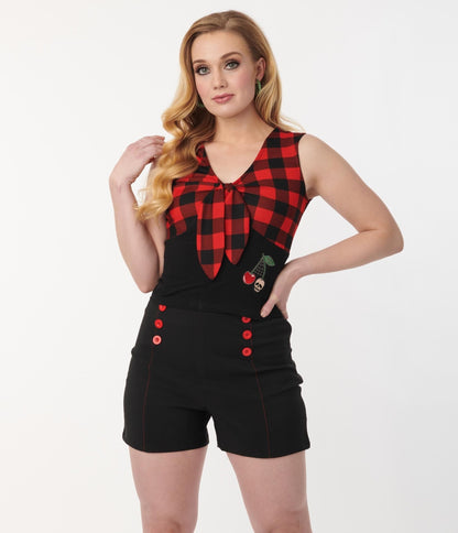 Red & Black Plaid Cherry Skull Top - Unique Vintage - Womens, TOPS, WOVEN TOPS