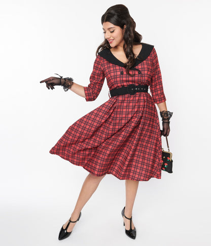 Red & Black Plaid Rakeel Swing Dress - Unique Vintage - Womens, DRESSES, SWING