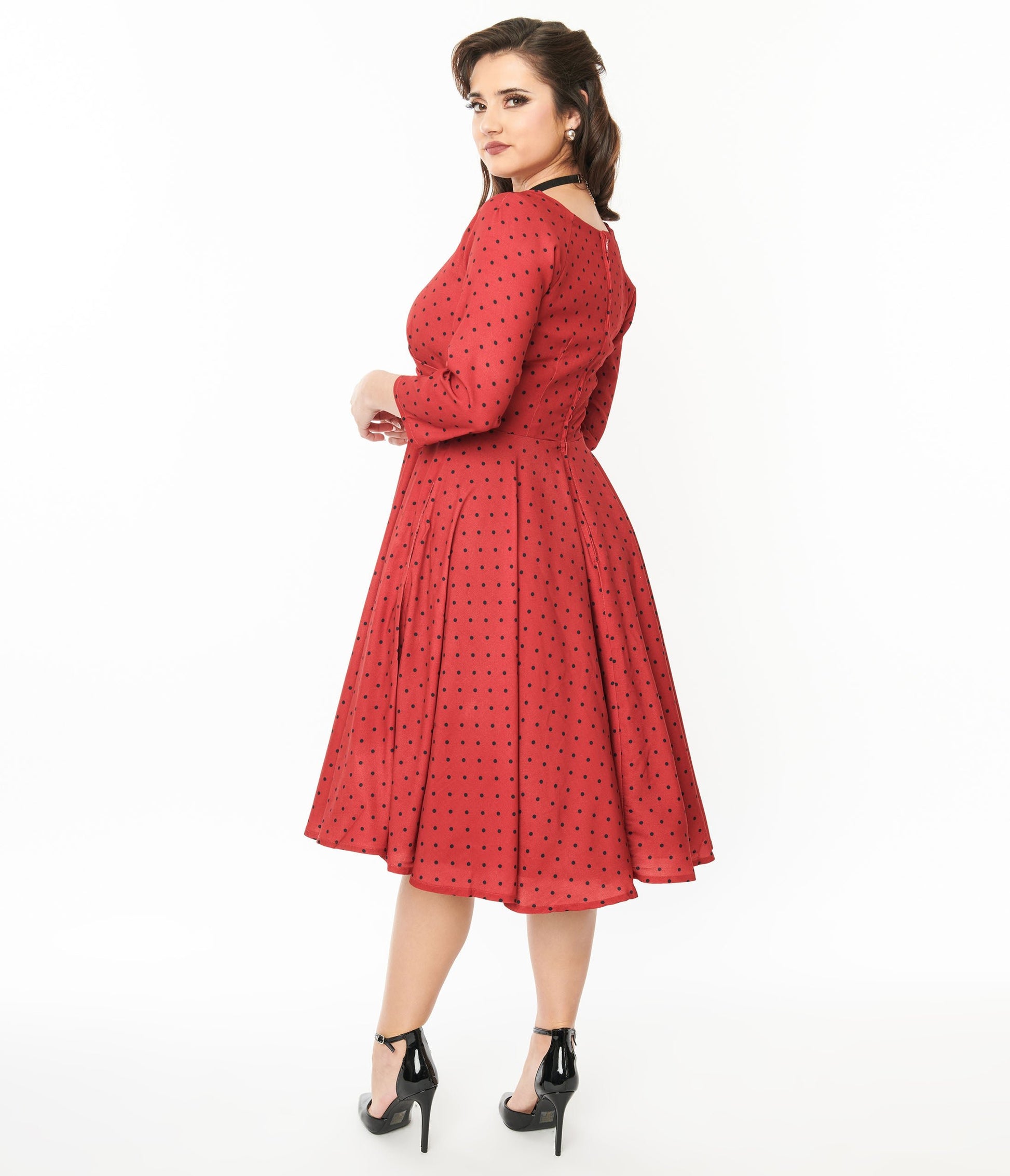 Red & Black Polka Dot Genevieve Swing Dress - Unique Vintage - Womens, DRESSES, SWING