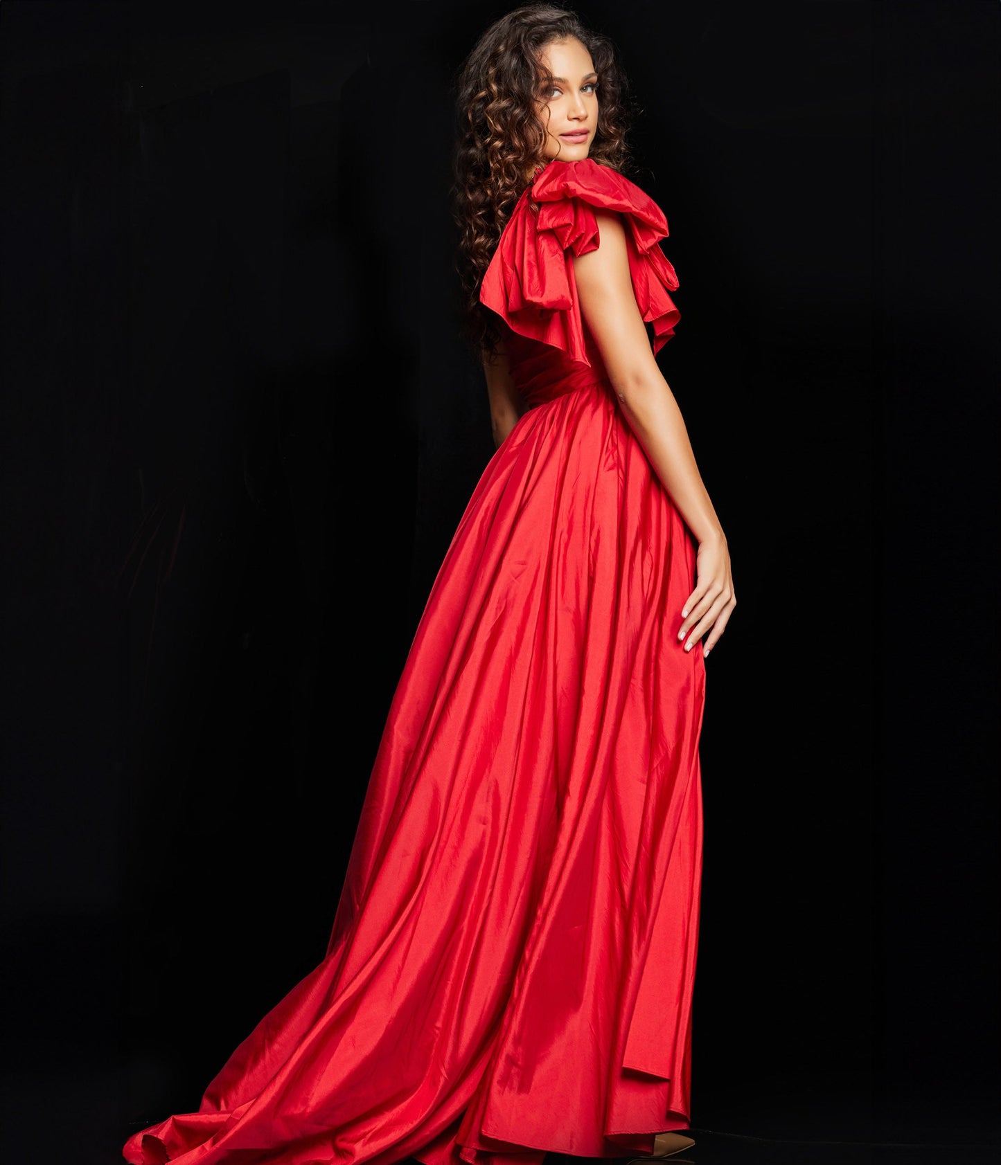 Red Bow One Shoulder Slit Evening Gown - Unique Vintage - Womens, DRESSES, PROM AND SPECIAL OCCASION