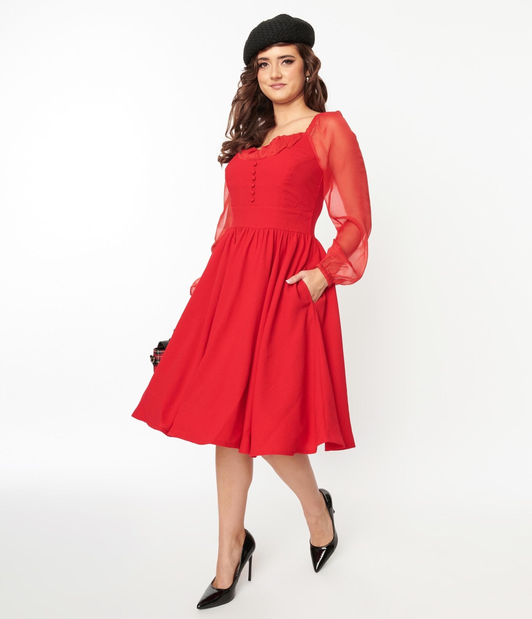 Red Chiffon Swing Dress - Unique Vintage - Womens, DRESSES, SWING