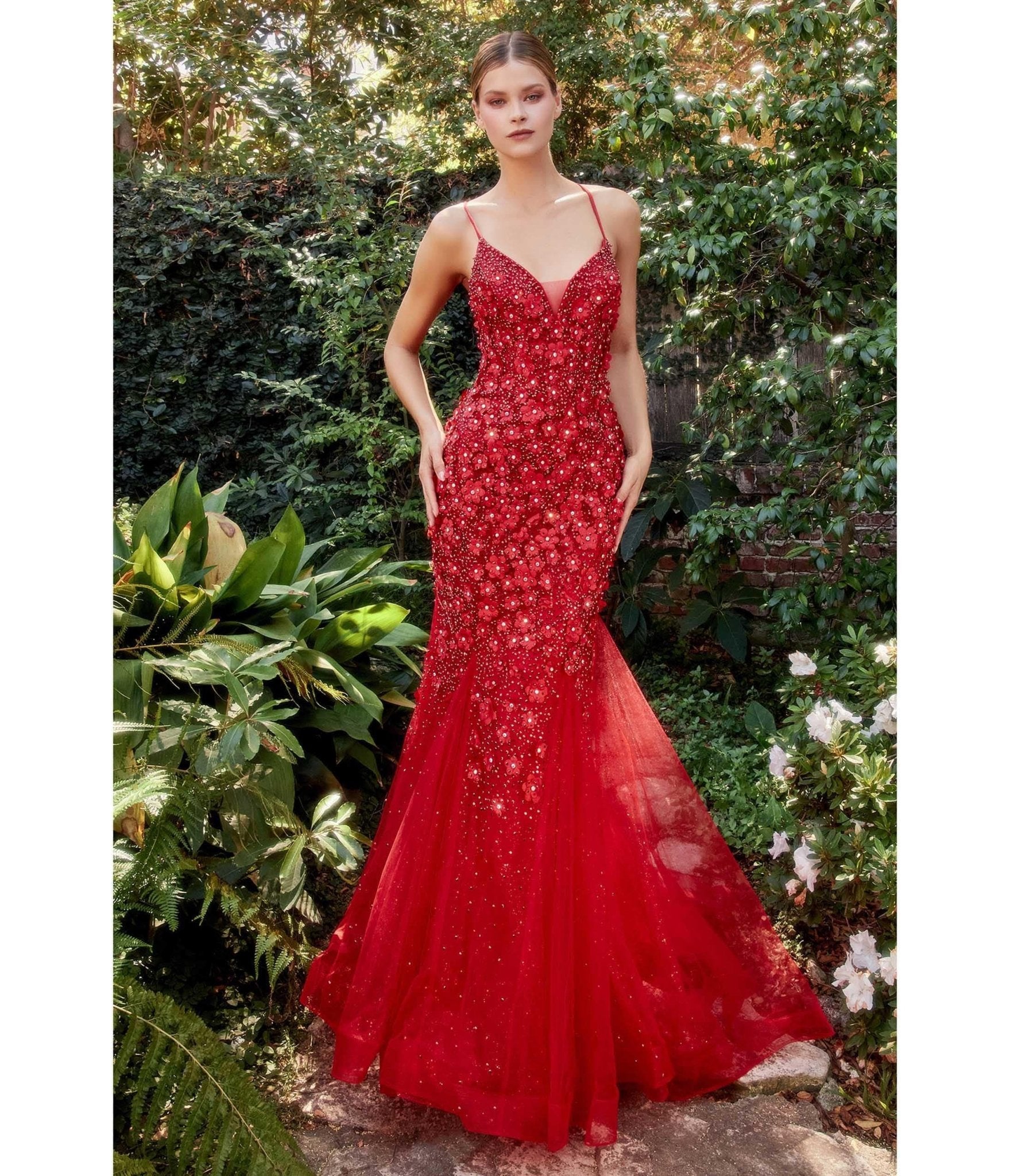 Red Chromatic Floral Mermaid Bridesmaid Dress - Unique Vintage - Womens, DRESSES, PROM AND SPECIAL OCCASION