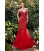 Cinderella Divine  Red Chromatic Floral Mermaid Bridesmaid Dress