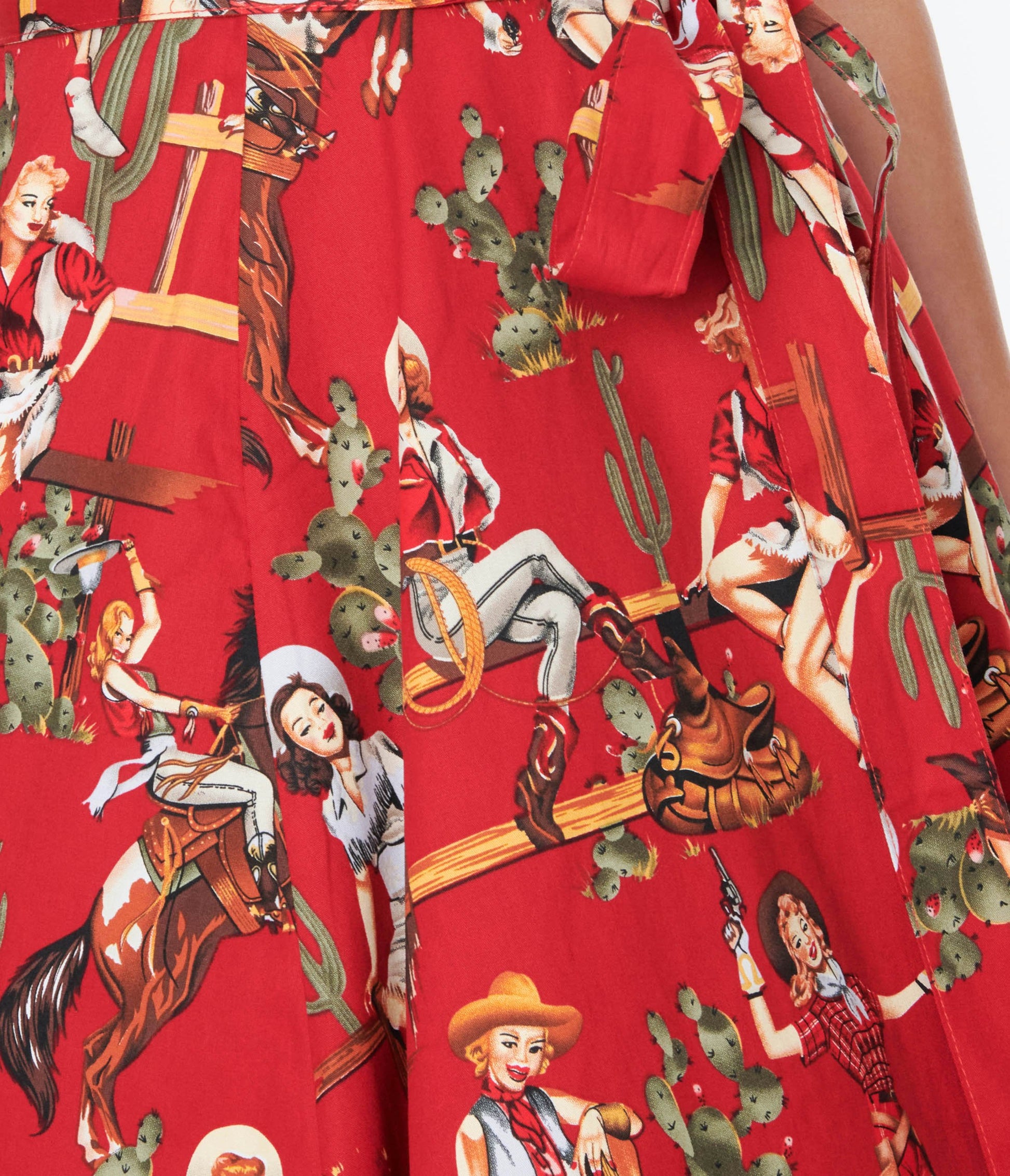 Red & Cowgirl Print Swing Shirt Dress - Unique Vintage - Womens, DRESSES, SWING