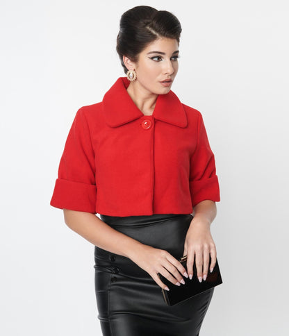 Red Crop Jacket - Unique Vintage - Womens, TOPS, OUTERWEAR