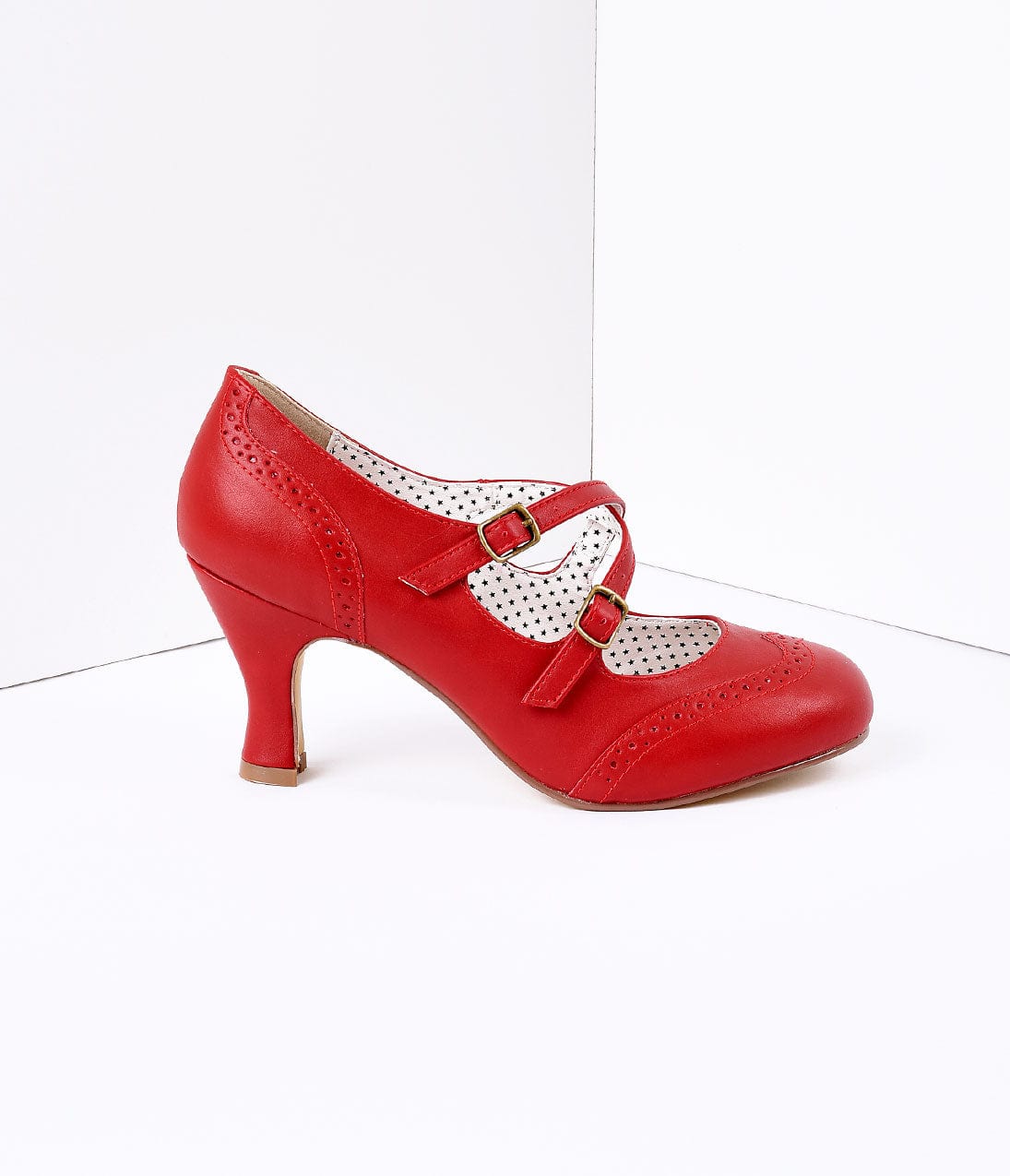 Red Faux Leather Detailed Heel - Unique Vintage - Womens, SHOES, HEELS