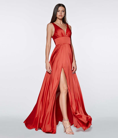 Red Glamour Satin A-Line Bridesmaid Dress - Unique Vintage - Womens, DRESSES, PROM AND SPECIAL OCCASION