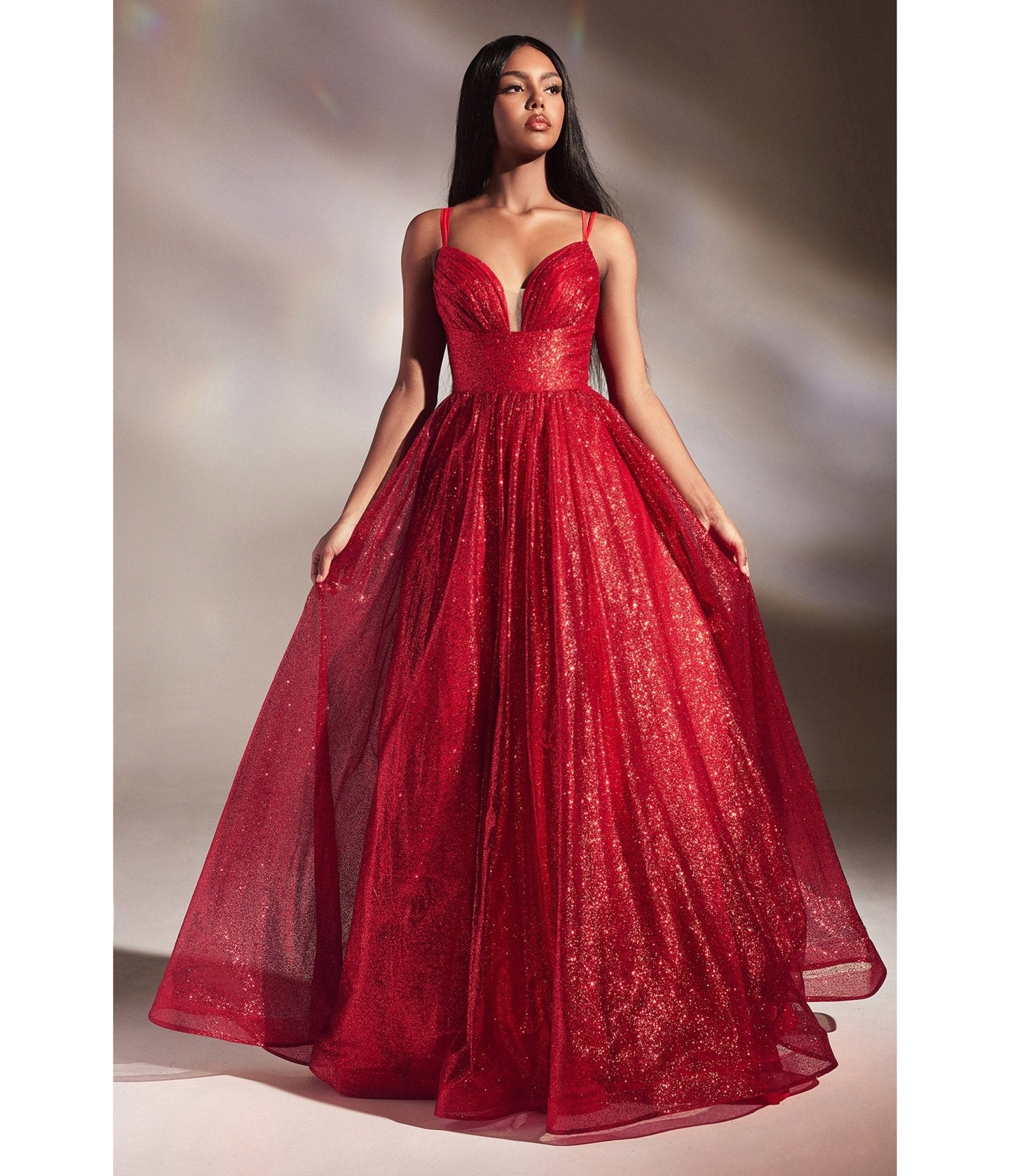 Red Glitter Sleeveless Ball Gown - Unique Vintage - Womens, DRESSES, PROM AND SPECIAL OCCASION