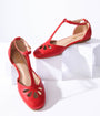 1920s Style Red Leatherette T-Strap Flats