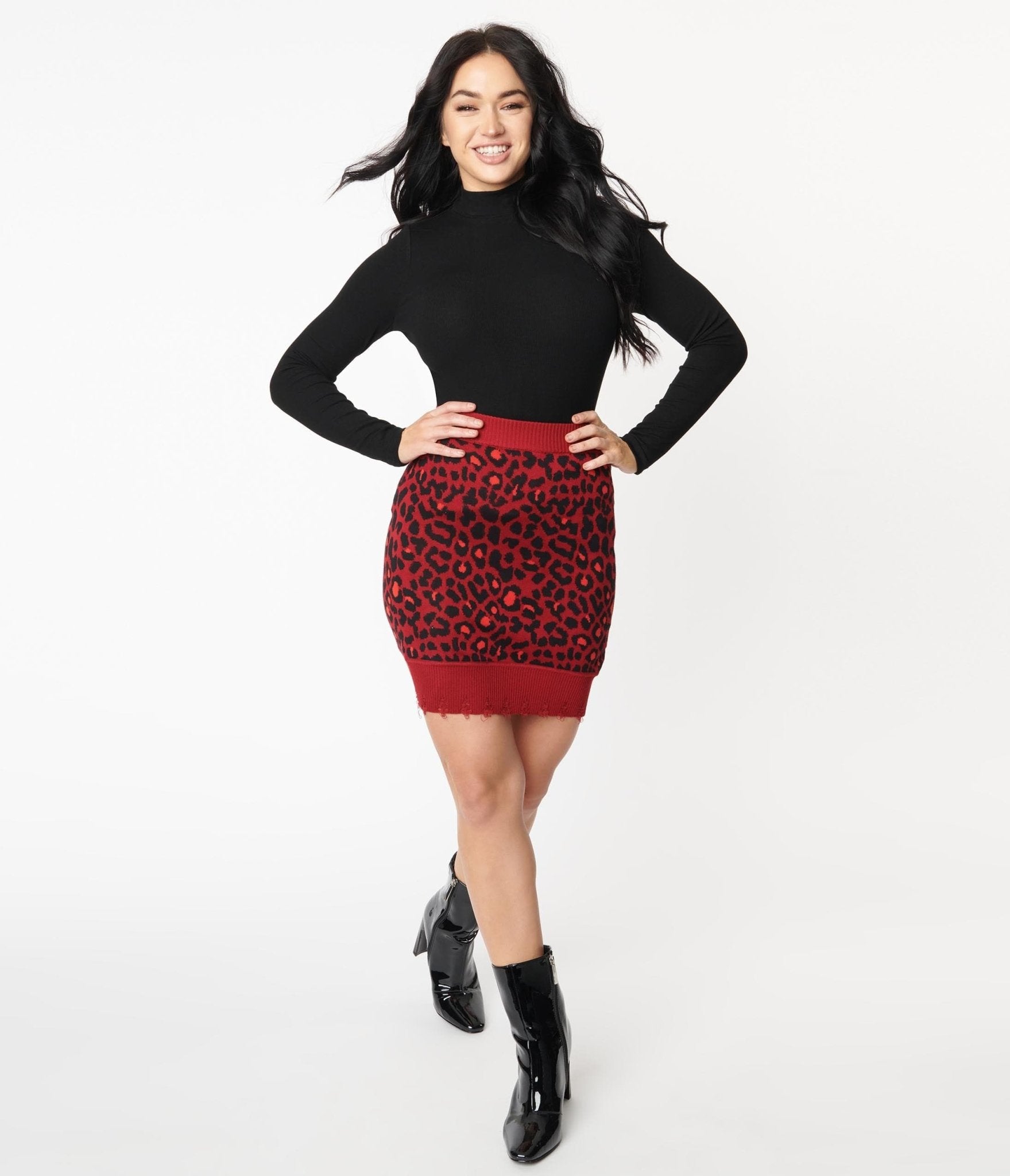 Red Leopard Print Mini Skirt - Unique Vintage - Womens, BOTTOMS, SKIRTS