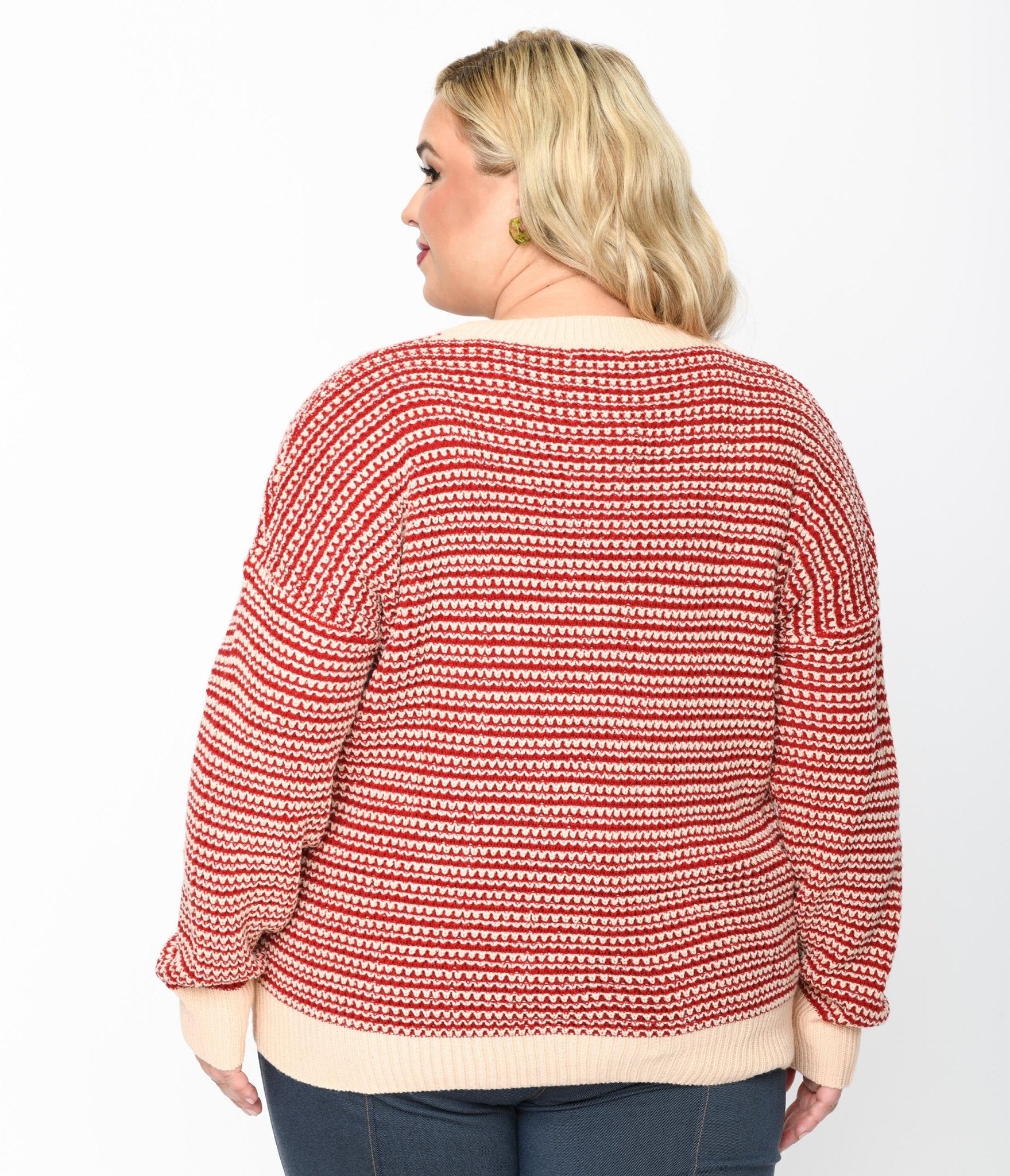 Red & Light Pink Striped Holiday Sweater - Unique Vintage - Womens, TOPS, SWEATERS