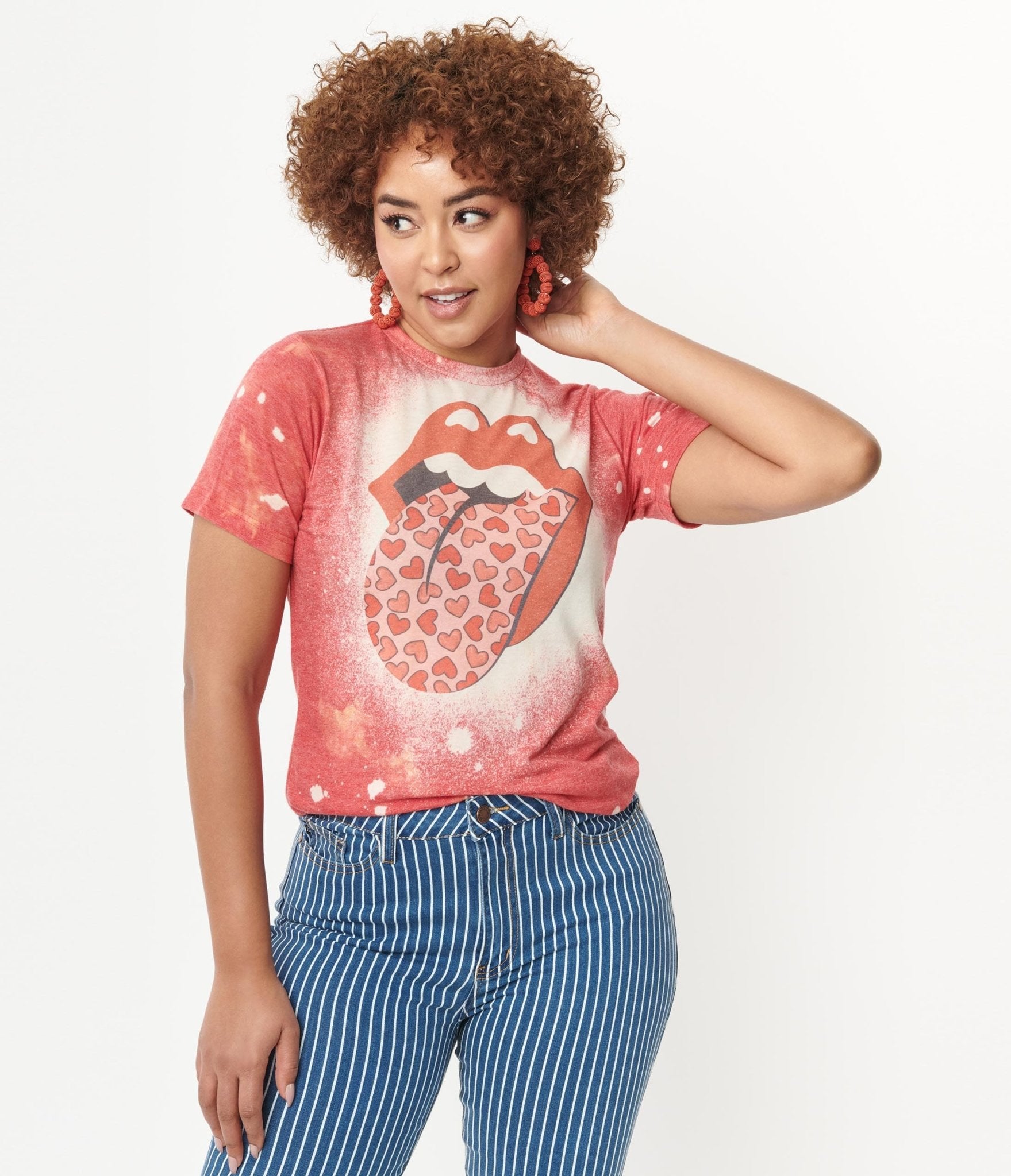 Red Lips Bleached Unisex Graphic Tee - Unique Vintage - Womens, GRAPHIC TEES, TEES