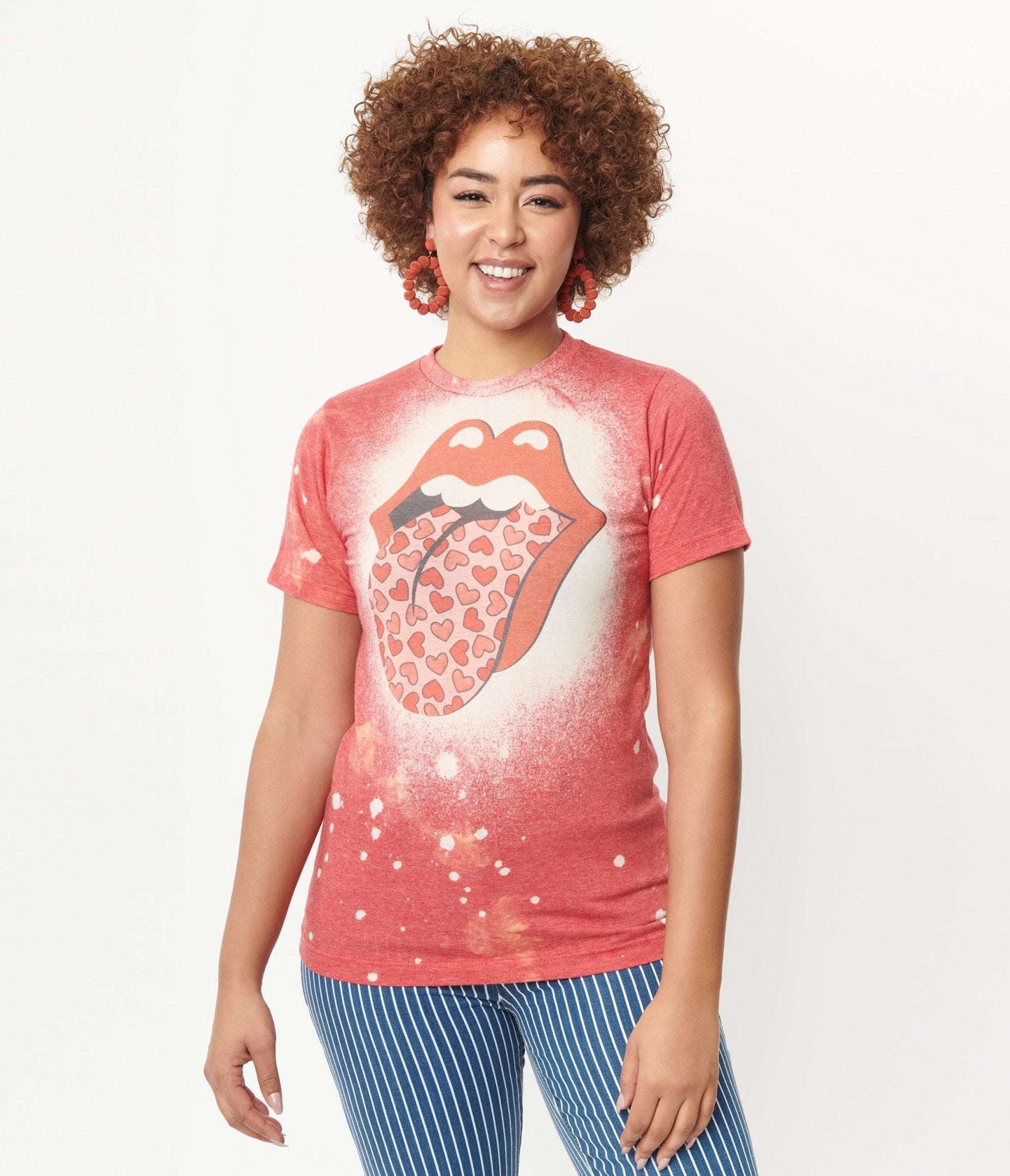 Red Lips Bleached Unisex Graphic Tee - Unique Vintage - Womens, GRAPHIC TEES, TEES