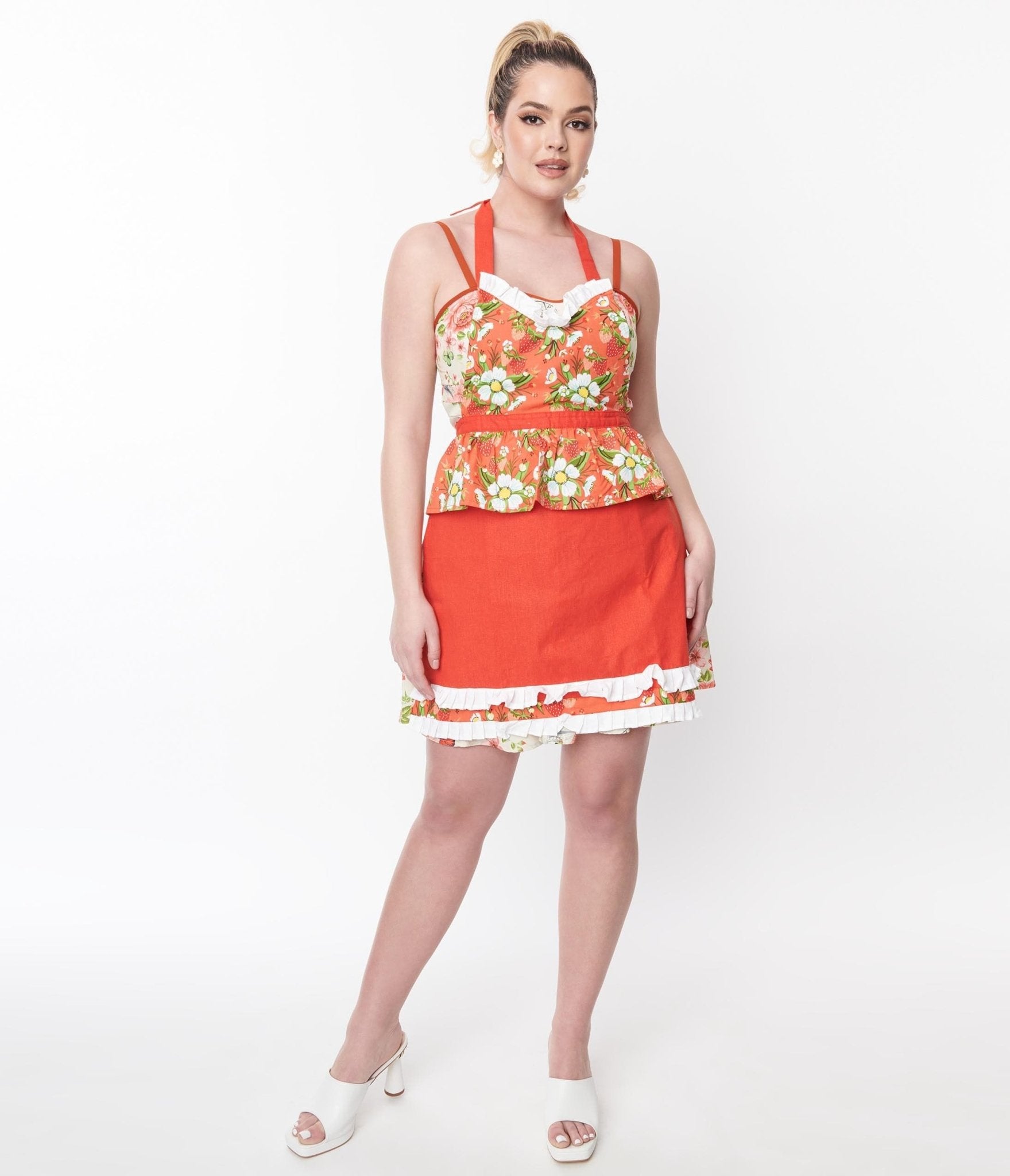 Red Orange Strawberry Fields Apron - Unique Vintage - Womens, ACCESSORIES, GIFTS/HOME