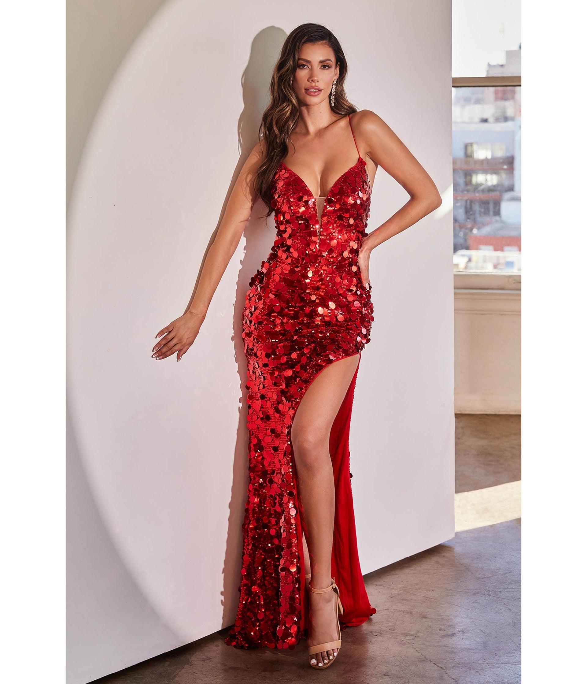 Red Pailllette Sequin Sheath Evening Gown - Unique Vintage - Womens, DRESSES, PROM AND SPECIAL OCCASION