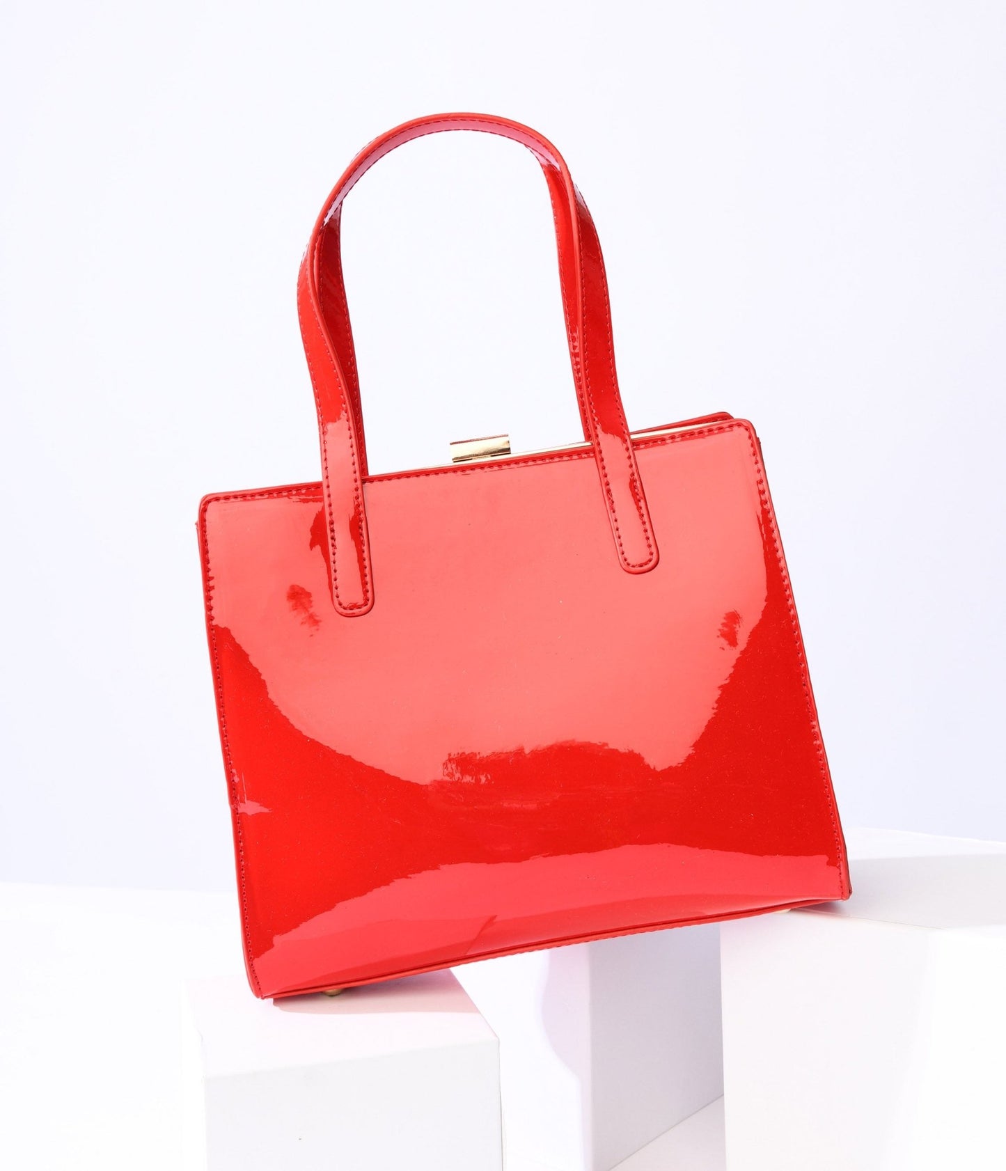 Red Patent Leatherette Handbag - Unique Vintage - Womens, ACCESSORIES, HANDBAGS